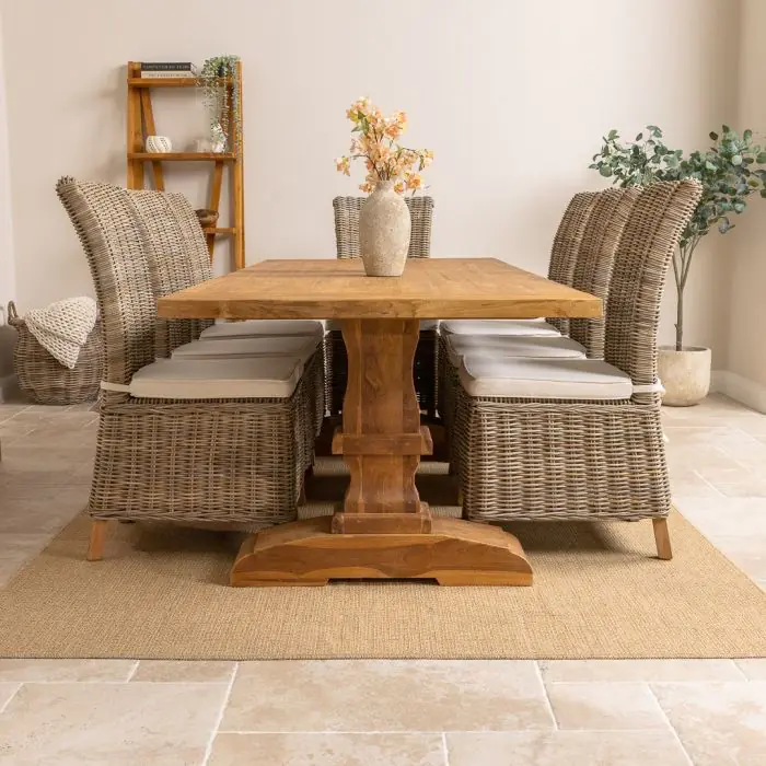 2.4m Monastery Reclaimed Teak Dining Table with 8 Latifa Chairs - 9