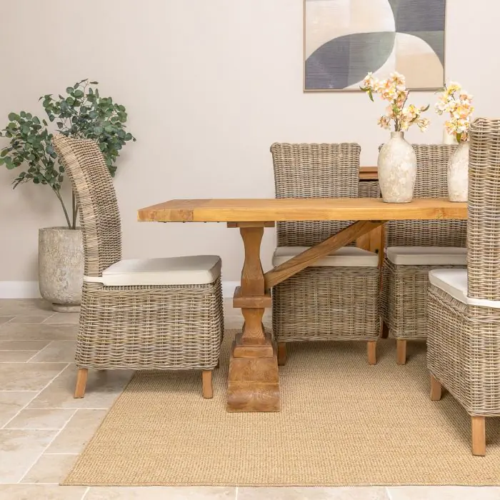 2.4m Monastery Reclaimed Teak Dining Table with 8 Latifa Chairs - 6