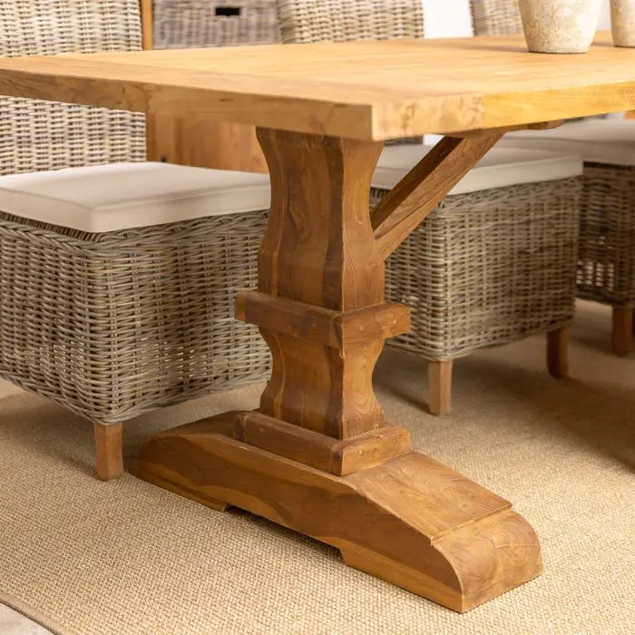 2.4m Monastery Reclaimed Teak Dining Table with 8 Latifa Chairs - 11