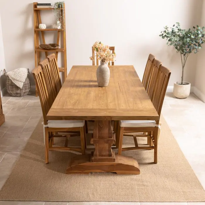 2.4m Reclaimed Teak Monastery Dining Table with 8 Santos Chairs - 1