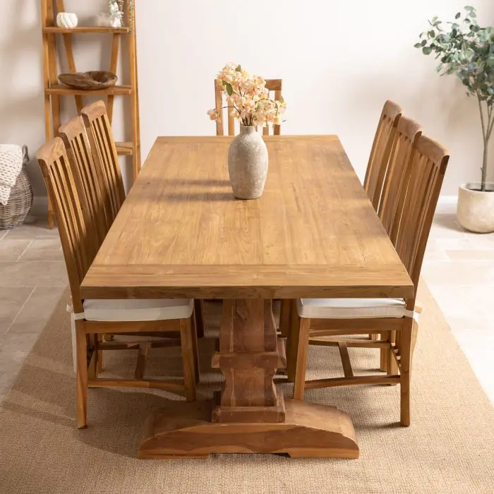 2.4m Reclaimed Teak Monastery Dining Table with 8 Santos Chairs - 2