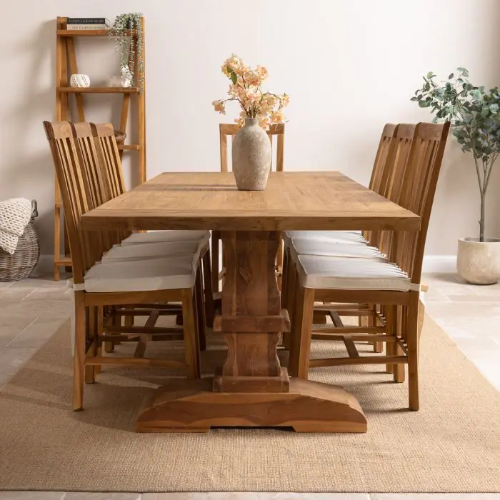 2.4m Reclaimed Teak Monastery Dining Table with 8 Santos Chairs - 3