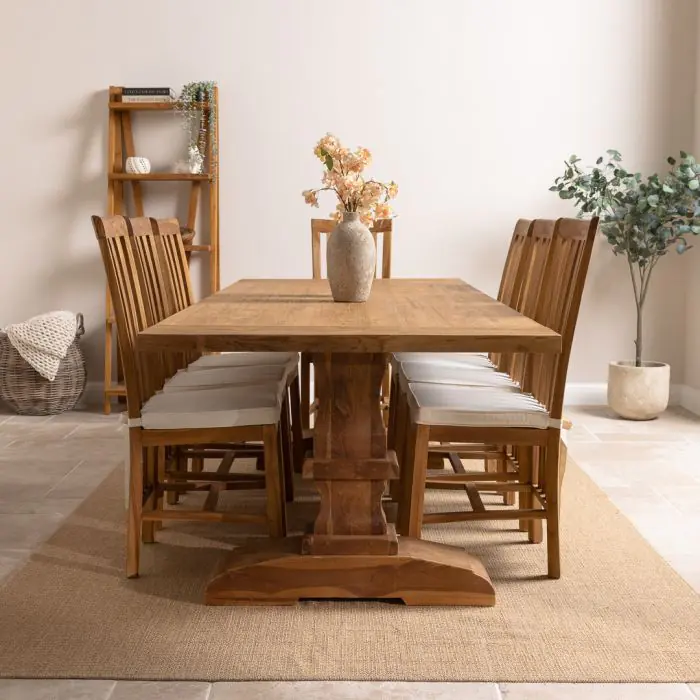 2.4m Reclaimed Teak Monastery Dining Table with 8 Santos Chairs - 4