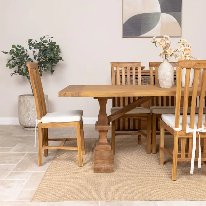 2.4m Reclaimed Teak Monastery Dining Table with 8 Santos Chairs - 5