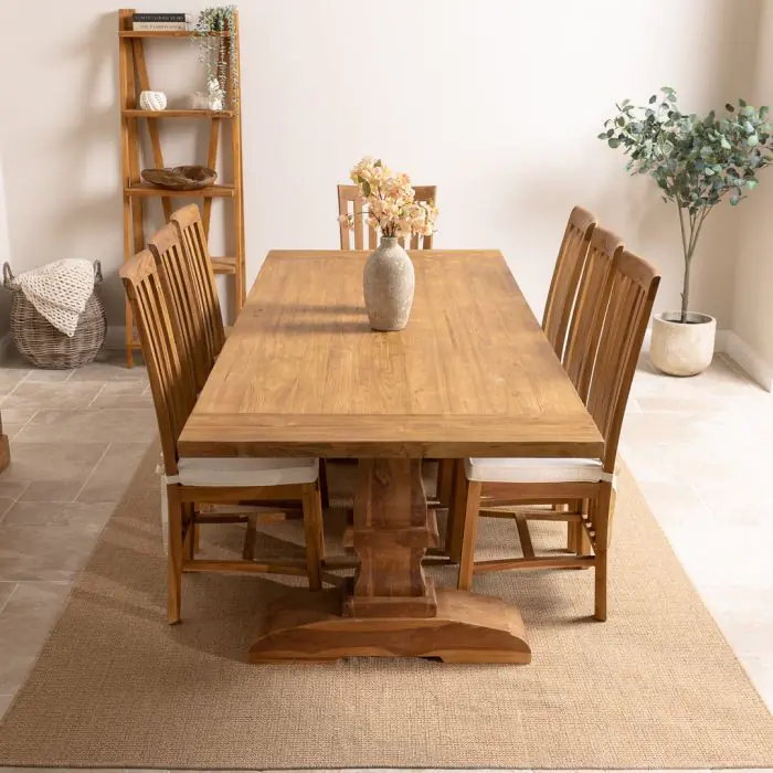 2.4m Reclaimed Teak Monastery Dining Table with 6 Santos Chairs and 2 Armchairs - 2