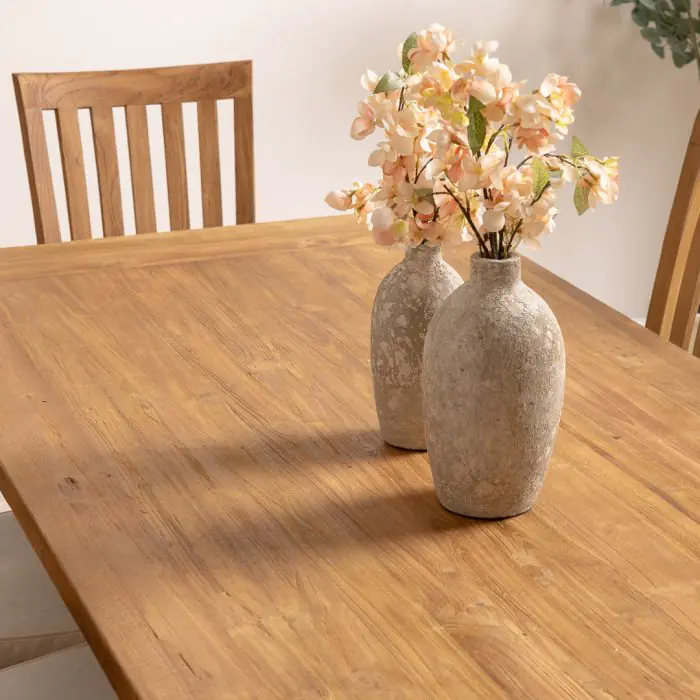 2.4m Reclaimed Teak Monastery Dining Table with 6 Santos Chairs and 2 Armchairs - 5