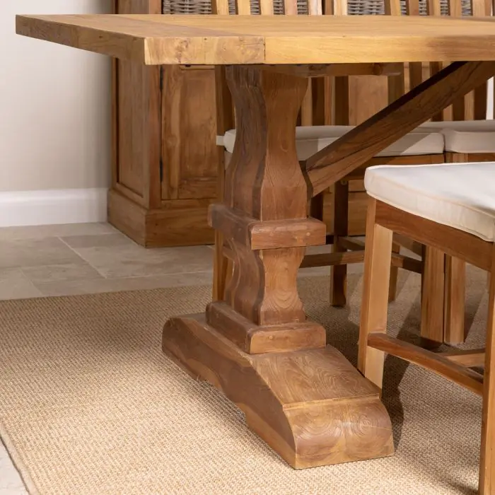 2.4m Reclaimed Teak Monastery Dining Table with 6 Santos Chairs and 2 Armchairs - 6