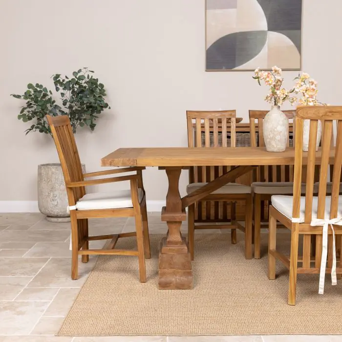 2.4m Reclaimed Teak Monastery Dining Table with 6 Santos Chairs and 2 Armchairs - 7