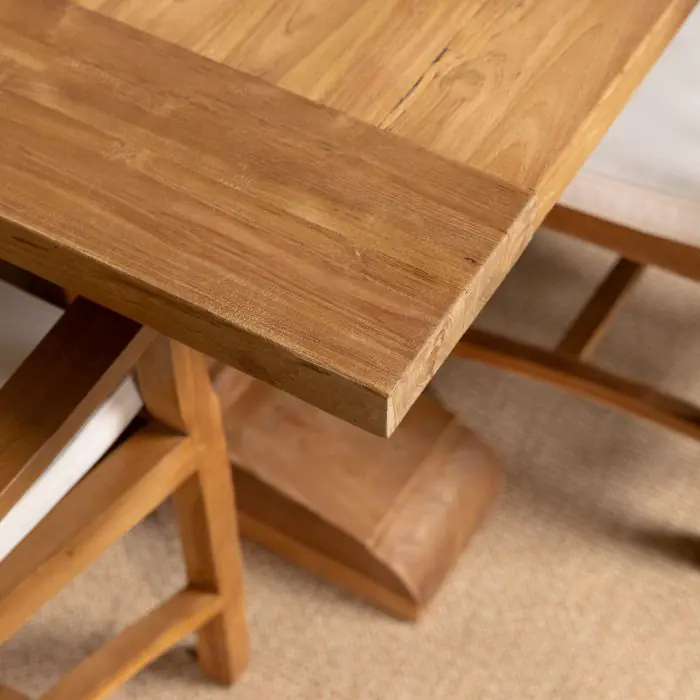 2.4m Reclaimed Teak Monastery Dining Table with 6 Santos Chairs and 2 Armchairs - 9