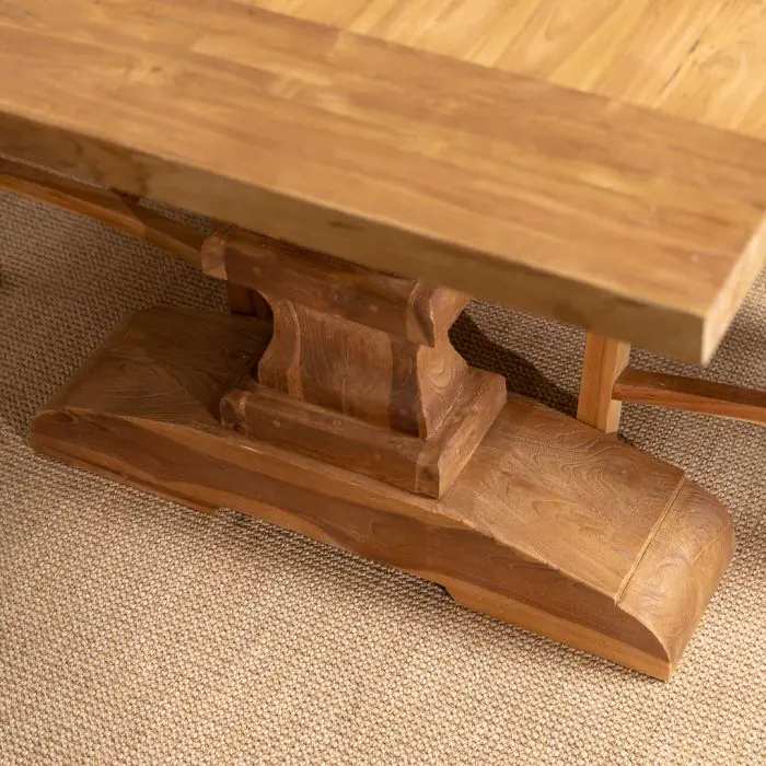 2.4m Reclaimed Teak Monastery Dining Table with 6 Santos Chairs and 2 Armchairs - 10