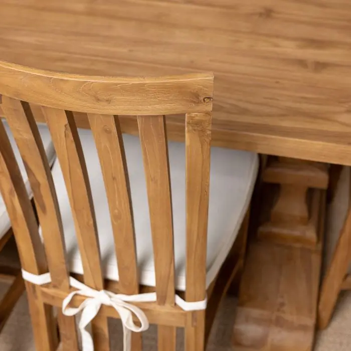 2.4m Reclaimed Teak Monastery Dining Table with 6 Santos Chairs and 2 Armchairs - 12