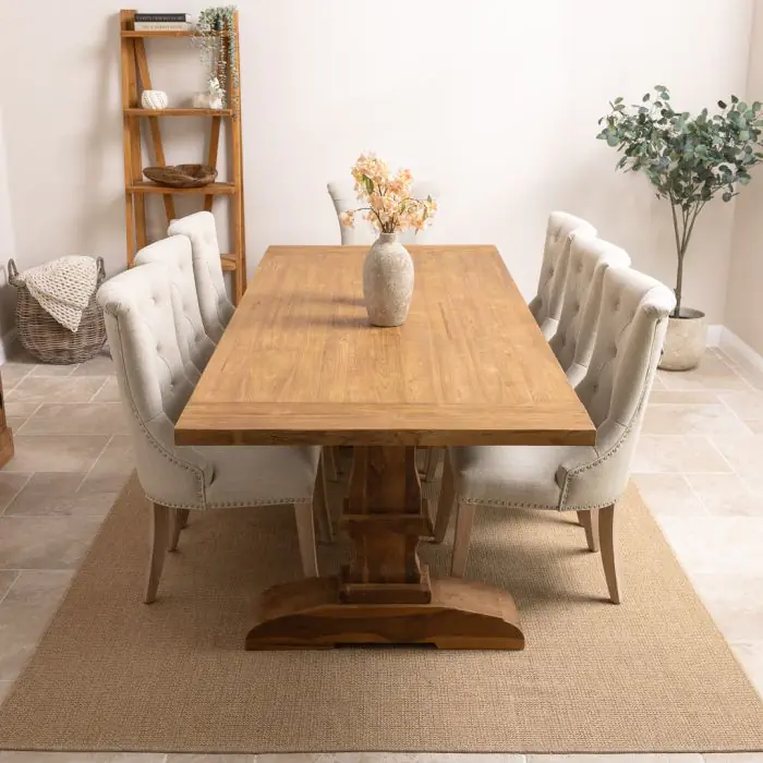 2.4m Reclaimed Teak Monastery Dining Table with 8 Windsor Ring Back Chairs - 4