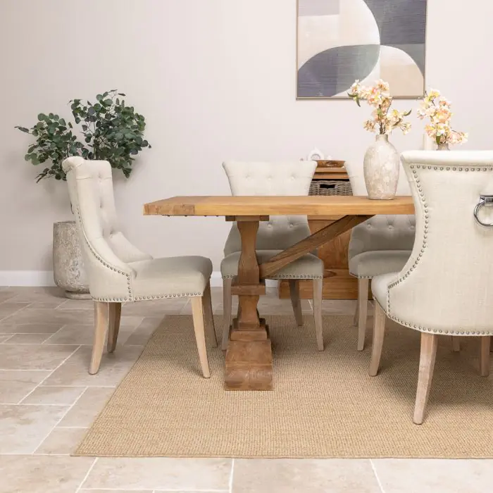 2.4m Reclaimed Teak Monastery Dining Table with 8 Windsor Ring Back Chairs - 5