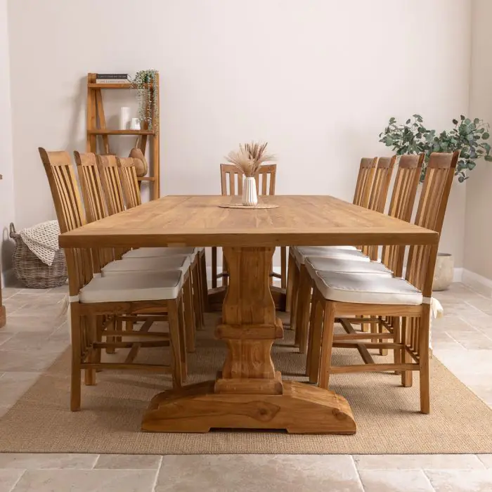 3m Monastery Reclaimed Teak Dining Table with 10 Santos Chairs - 3
