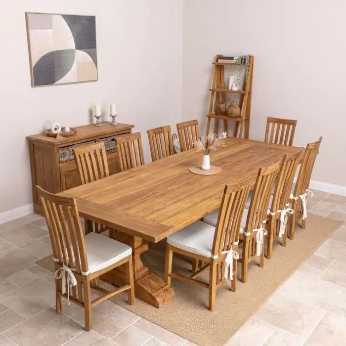 3m Monastery Reclaimed Teak Dining Table with 10 Santos Chairs - 1