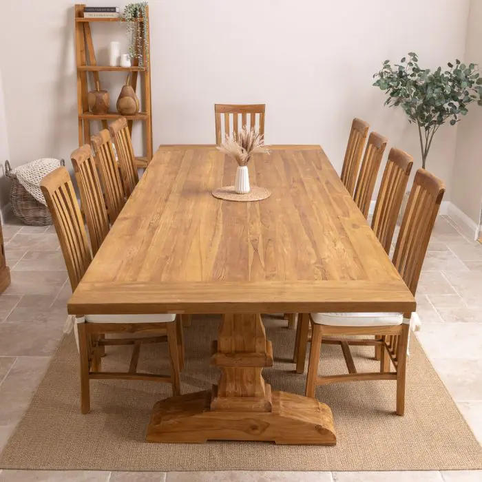 3m Monastery Reclaimed Teak Dining Table with 10 Santos Chairs - 2