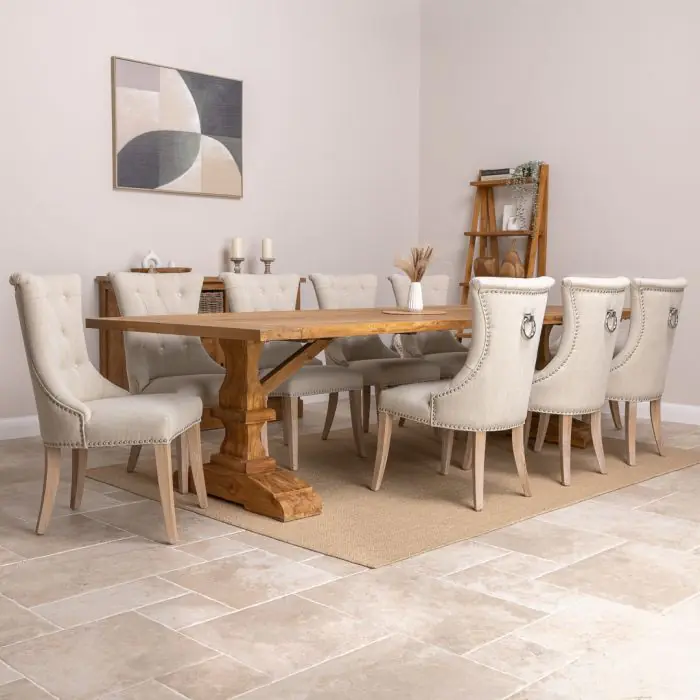 3m Reclaimed Teak Monastery Dining Table with 10 Windsor Ring Back Chairs - 2