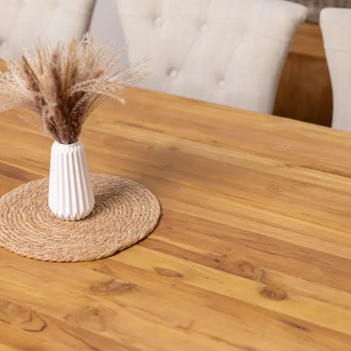 3m Reclaimed Teak Monastery Dining Table with 10 Windsor Ring Back Chairs - 8