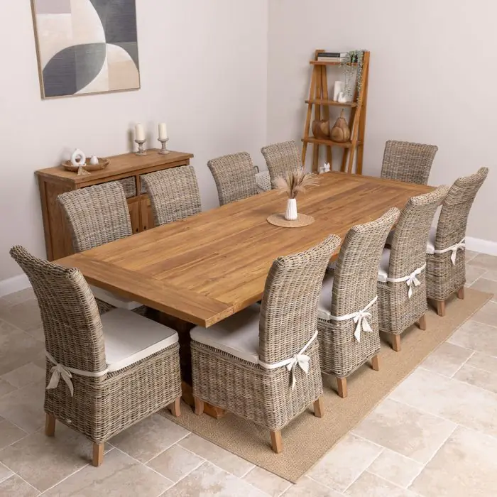 3m Monastery Reclaimed Teak Dining Table with 10 Latifa Chairs - 1