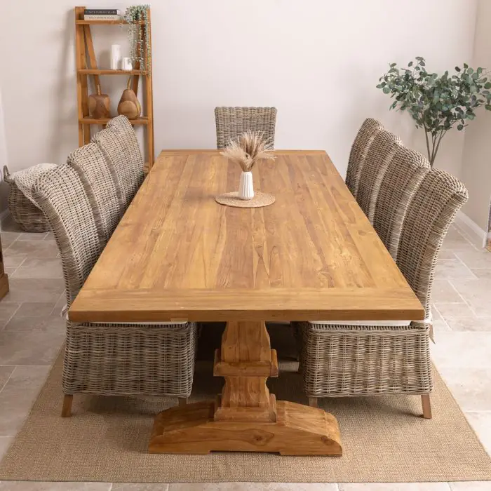 3m Monastery Reclaimed Teak Dining Table with 10 Latifa Chairs - 3