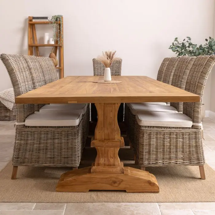 3m Monastery Reclaimed Teak Dining Table with 10 Latifa Chairs - 4