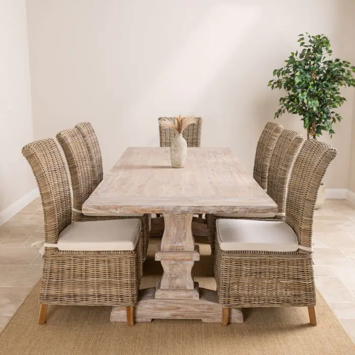 2.4m Reclaimed Teak Monastery Whitewash Dining Table with 8 Latifas - 3