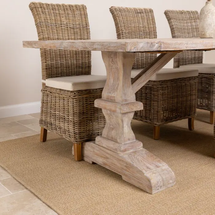 2.4m Reclaimed Teak Monastery Whitewash Dining Table with 8 Latifas - 4
