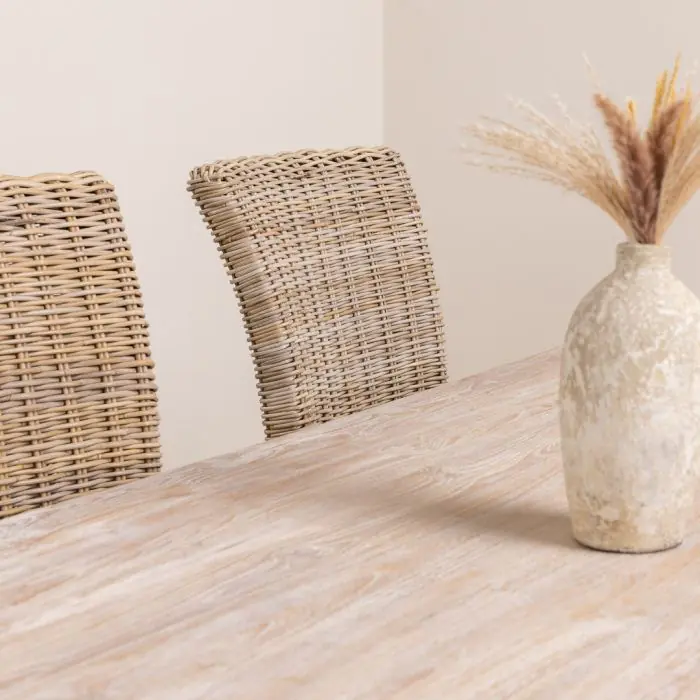 2.4m Reclaimed Teak Monastery Whitewash Dining Table with 8 Latifas - 7