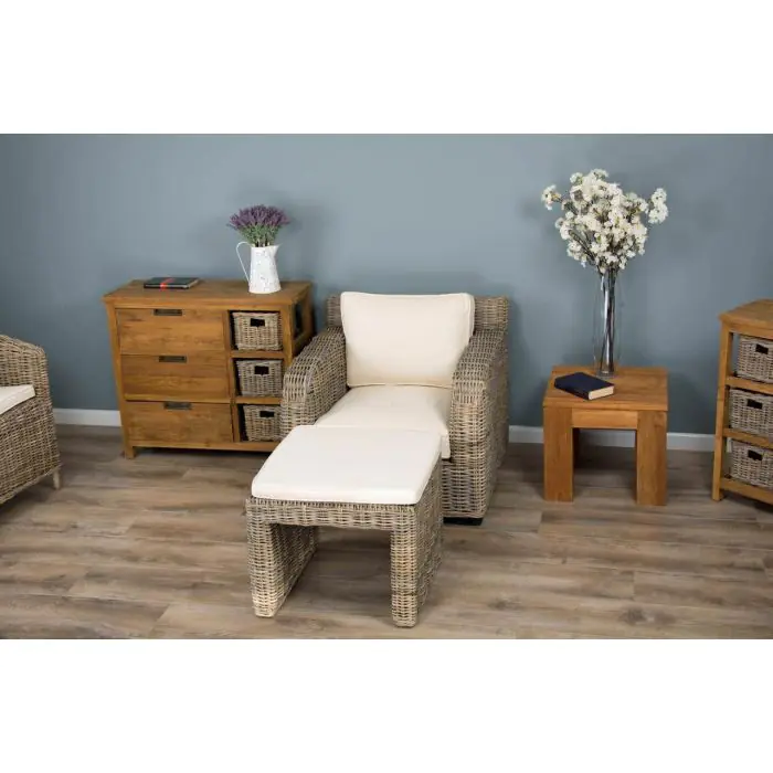 Manga Natural Wicker Sofa Chair with Zara Footstool - 2