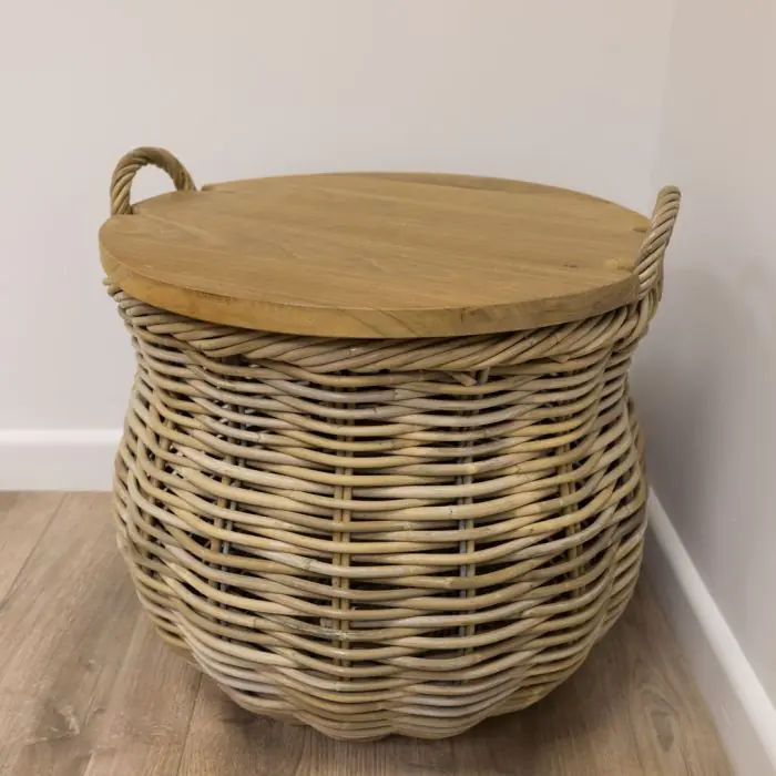 Natural Wicker & Reclaimed Teak Storage Coffee Table - 5