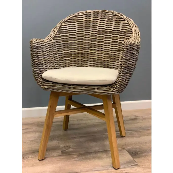 2.4m Reclaimed Teak Outdoor Open Slatted Cross Leg Table with 8 Scandi Armchairs - 17