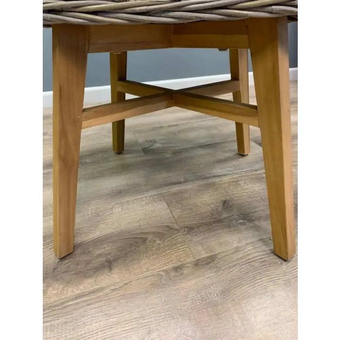 2.4m Reclaimed Teak Outdoor Open Slatted Cross Leg Table with 8 Scandi Armchairs - 18