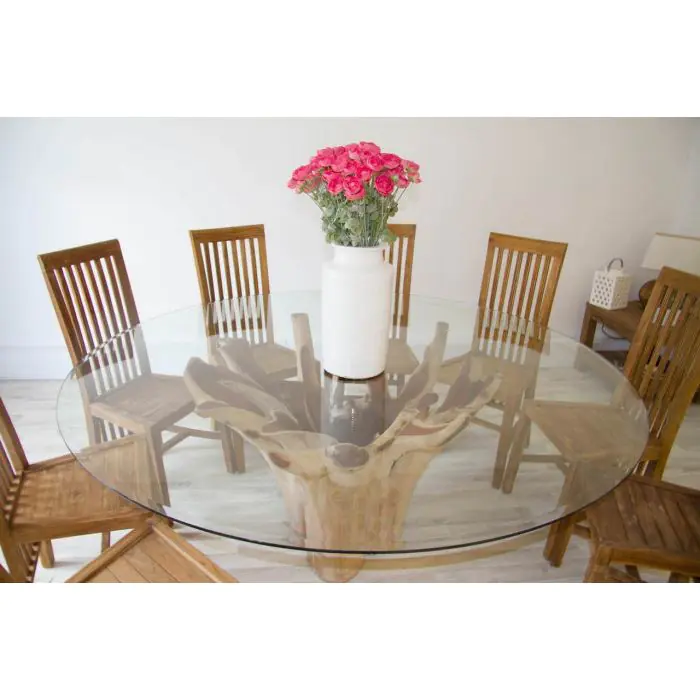 1.8m Reclaimed Teak Root Flute Circular Dining Table with 8 Santos Chairs - 1