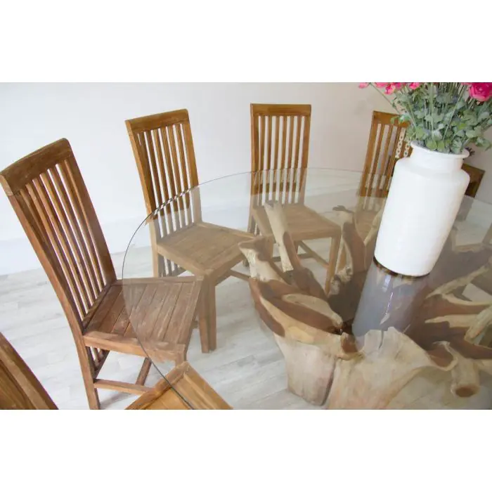 1.8m Reclaimed Teak Root Flute Circular Dining Table with 8 Santos Chairs - 2