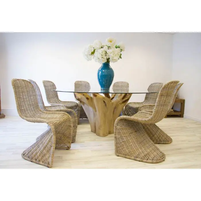 1.8m Reclaimed Teak Root Flute Circular Dining Table with 8 Stackable Zorro Chairs - 3