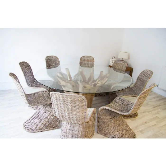 1.8m Reclaimed Teak Root Flute Circular Dining Table with 8 Stackable Zorro Chairs - 4