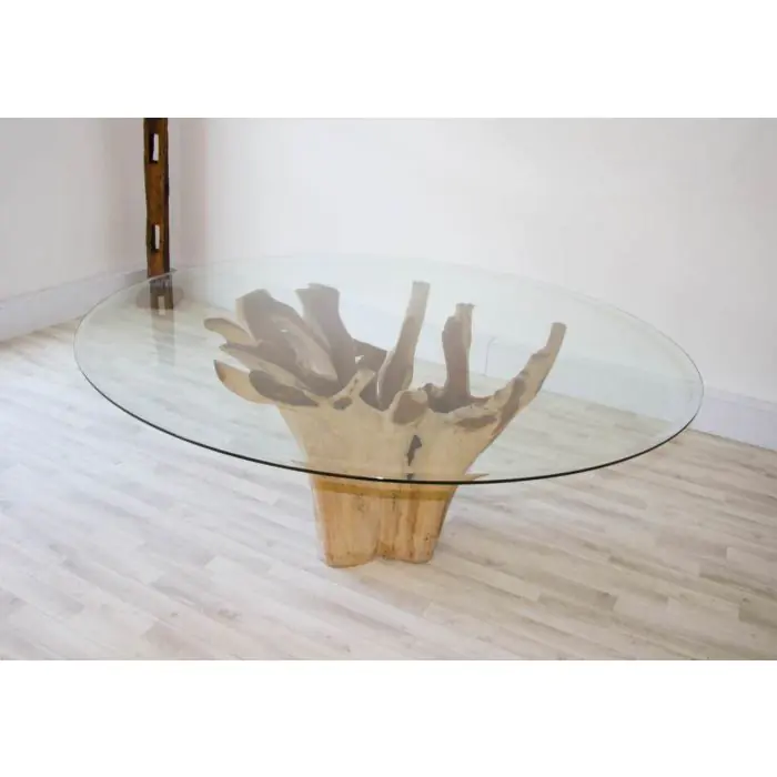 1.8m Reclaimed Teak Root Flute Circular Dining Table - 4