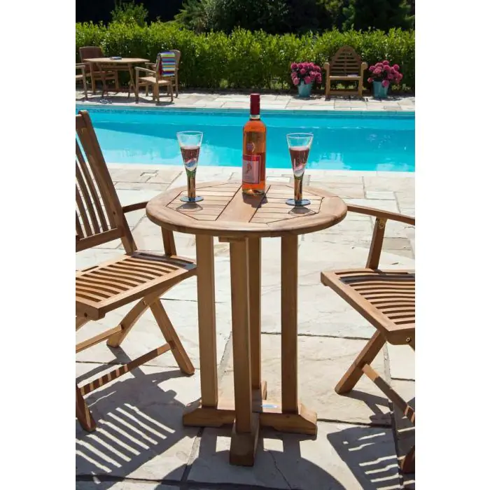 60cm Teak Circular Pedestal Table with 2 Kiffa Folding Chairs - 1