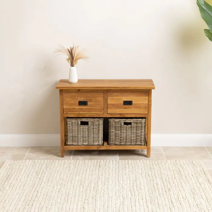 Reclaimed Teak 2 Drawer 2 Basket Storage Unit - 1