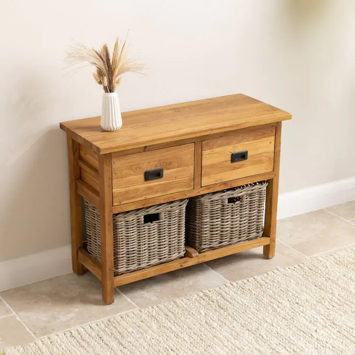 Reclaimed Teak 2 Drawer 2 Basket Storage Unit - 2