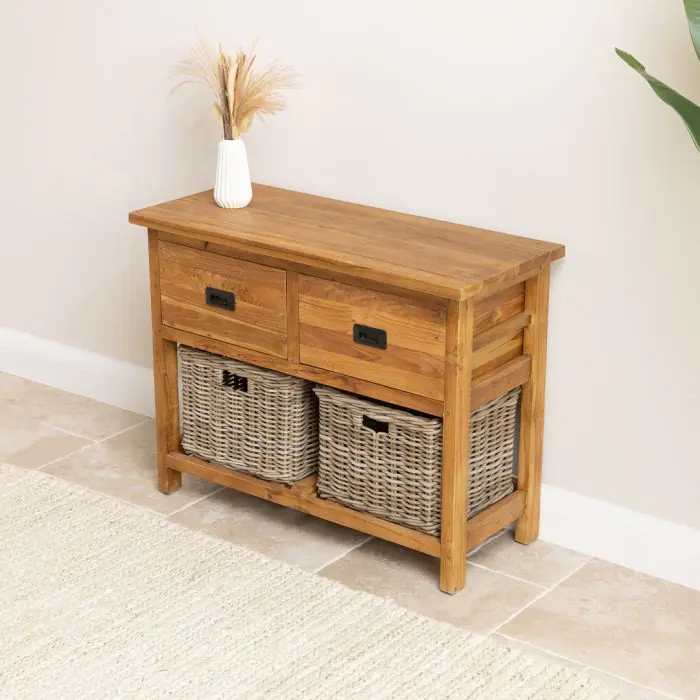 Reclaimed Teak 2 Drawer 2 Basket Storage Unit - 3