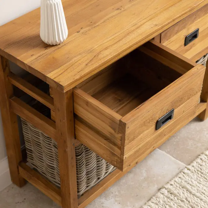 Reclaimed Teak 2 Drawer 2 Basket Storage Unit - 4