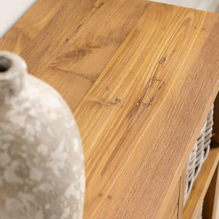 Reclaimed Teak 3 Drawer 3 Basket Storage Unit - 90cm - 7