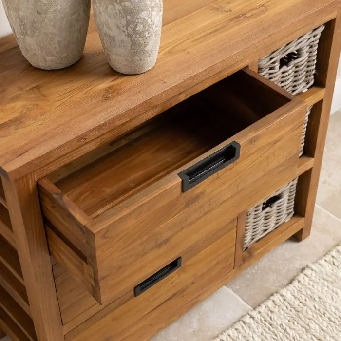 Reclaimed Teak 3 Drawer 3 Basket Storage Unit - 90cm - 5