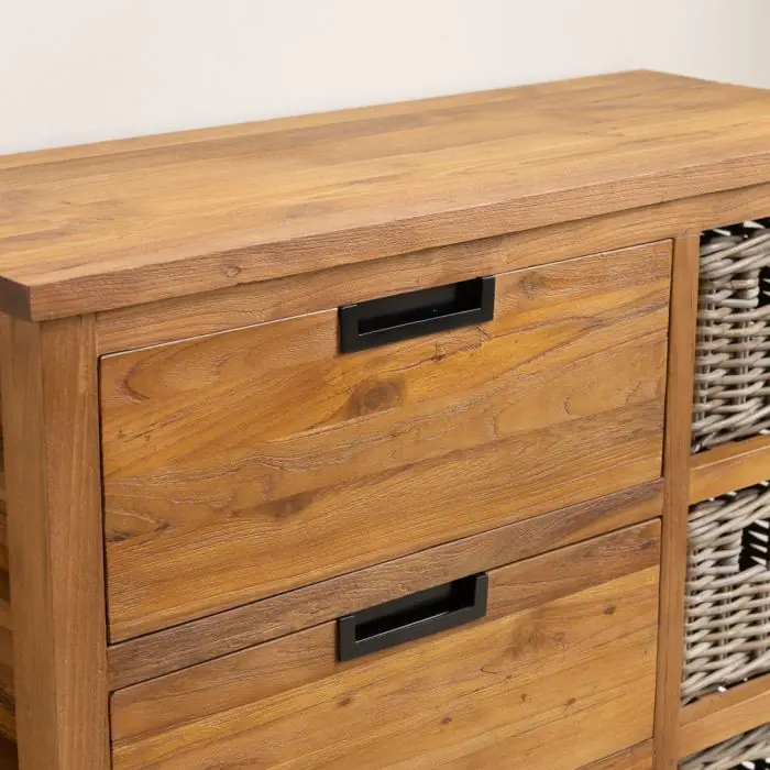 Reclaimed Teak 3 Drawer 3 Basket Storage Unit - 90cm - 4