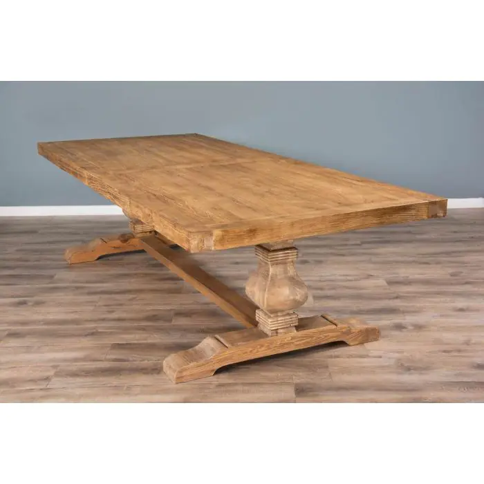 3m Reclaimed Elm Pedestal Dining Table with 2 Benches  - 5