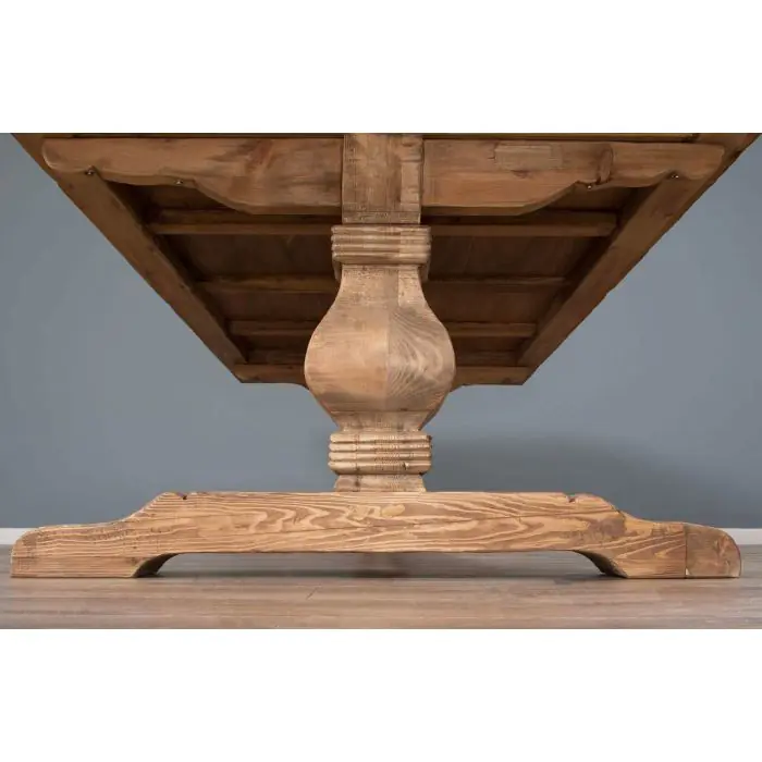 3m Reclaimed Elm Pedestal Dining Table with 10 Elm Cross Back Dining Chairs  - 9