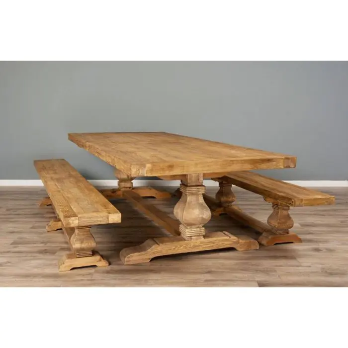 3m Reclaimed Elm Pedestal Dining Table with 2 Benches  - 12