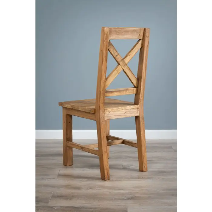 3m Reclaimed Elm Pedestal Dining Table with 10 Elm Cross Back Dining Chairs  - 11