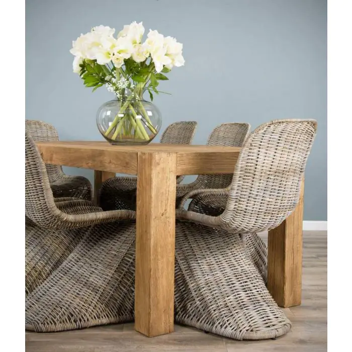 1.8m Reclaimed Elm Chunky Style Dining Table with 8 Stackable Zorro Chairs - 5